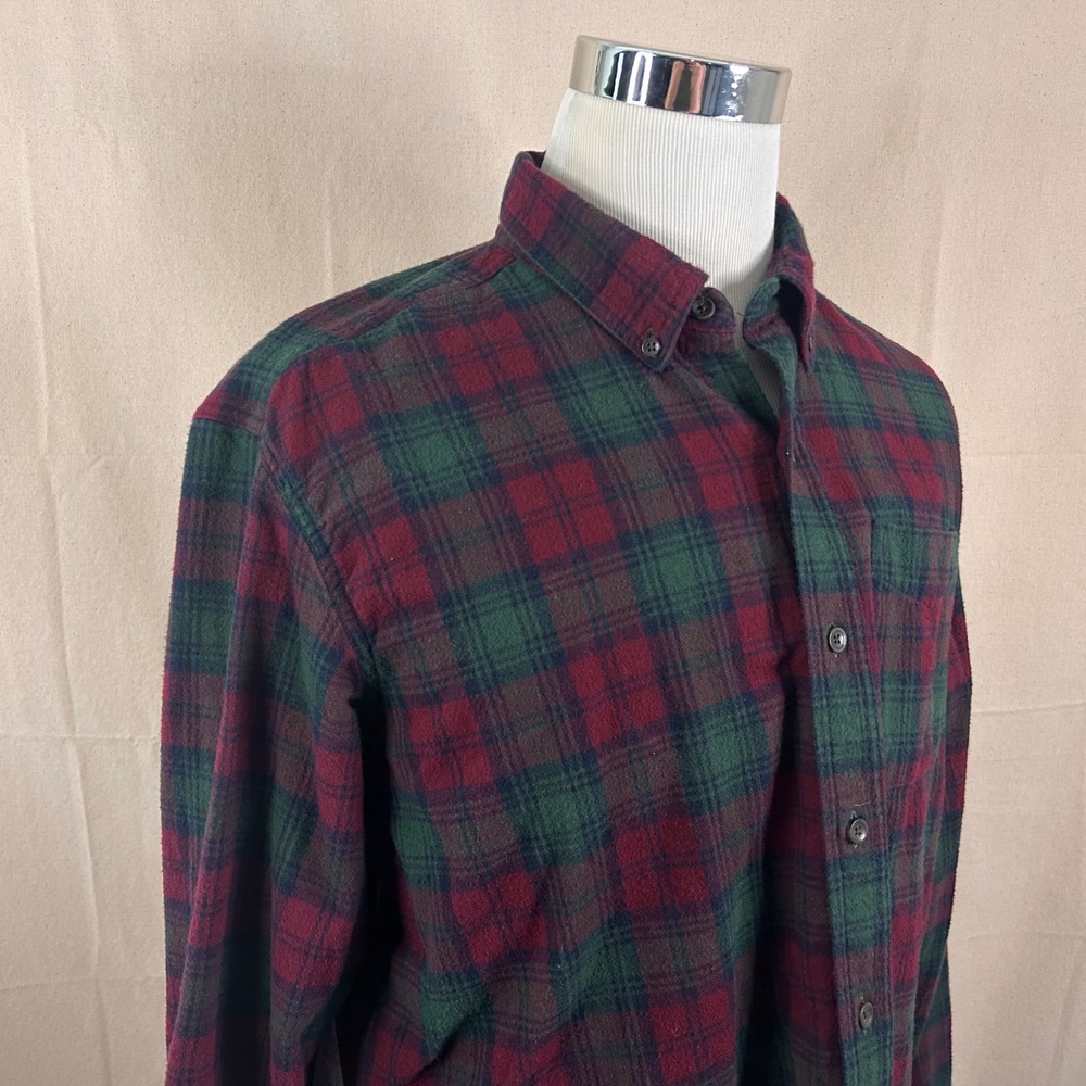 LL Bean Large Traditional Fit Flannel Shirt Maroon Green Plaid Cotton Mens